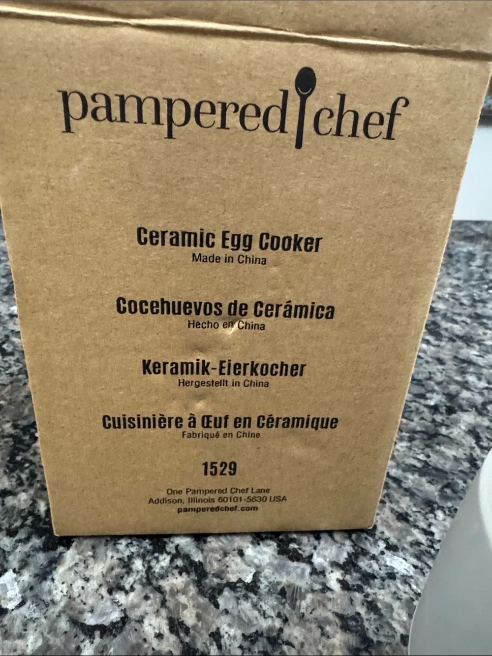Pampered Chef White Ceramic Egg Cooker with Gray Silicone Grip